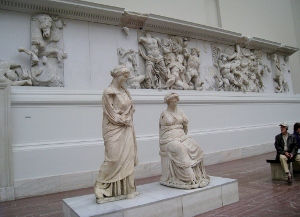 Larger-than-life female statues near the Pergamon altar