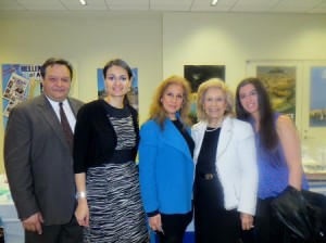 General Consul of Cyprus in New York Ms. Koula Sofianou 2nd from Left) , Prometheus Greek Teachers Association President Vasiliki Filiotis (fourth from left), and friends enjoying themselves at social.