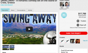 Crowd funding page on RocketHub for "Swing Away"