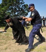 An earlier clash between the Mt. Athos monks and police