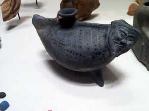 Vase shaped like a bird with the head of Silenus 
