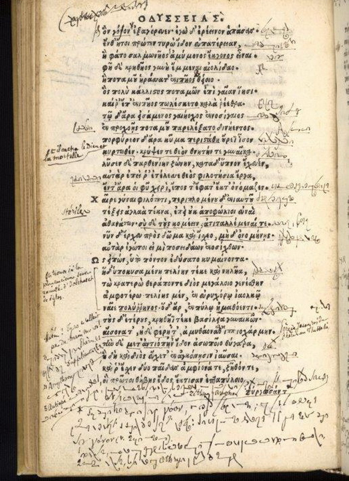 A sample of the mysterious handwriting found on the pages of a 1504 copy of Homer's ancient Greek poem 