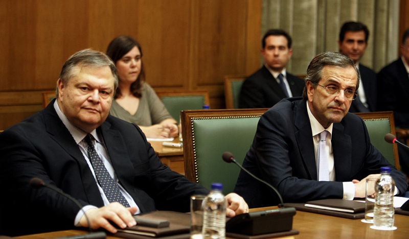 No changes here: PASOK leader Evangelos Venizelos (L) is still Deputy Premier for Prime Minister Antonis Samaras