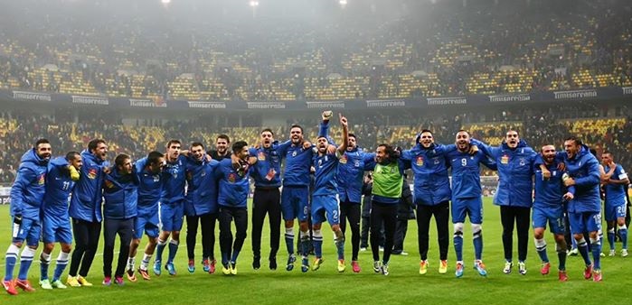 Greece's players celebrating.
