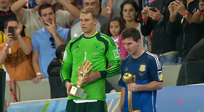 Manuel Neuer and Lionel Messi after the 2014 World Cup Final