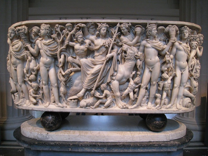 Figure 3. Marble sarcophagus with the Triumph of Dionysus and the Seasons, Roman, c. A.D. 260–270, Phrygian marble in the Metropolitan Museum of Art, New York