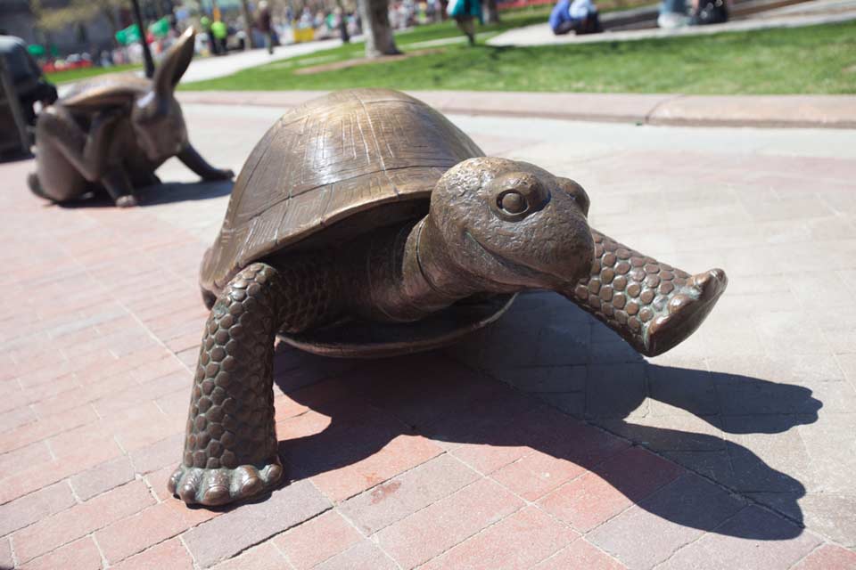 'The Tortoise and the Hare' sculptures at Copley Square