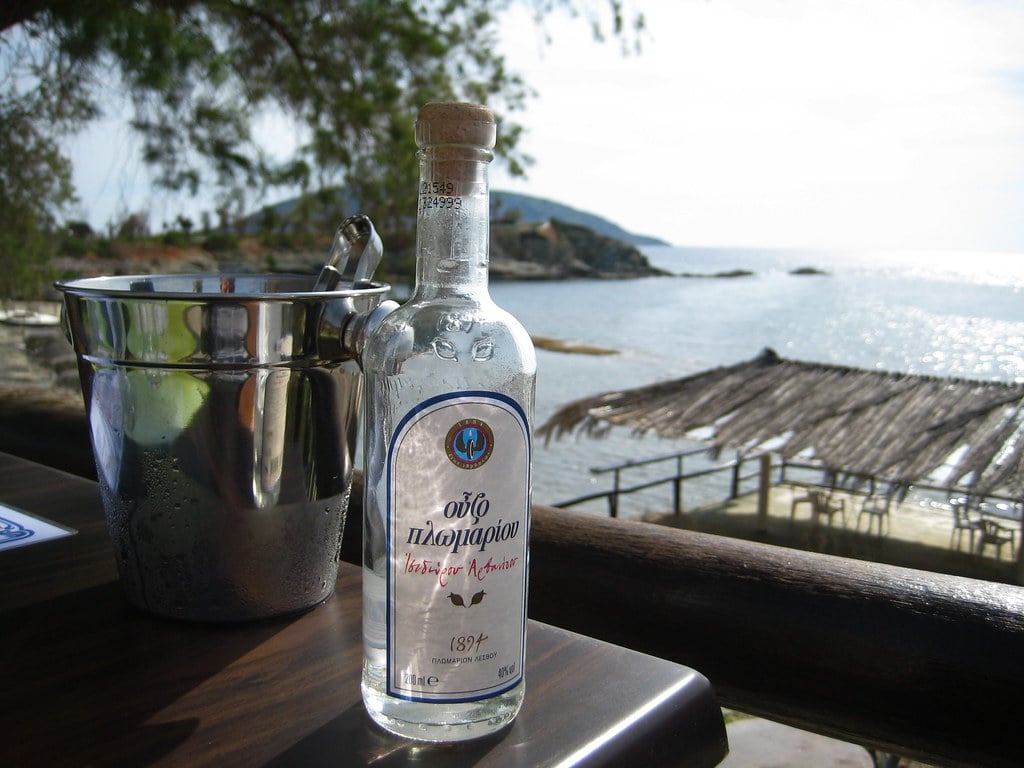 Greek Ouzo at the beach in Greece