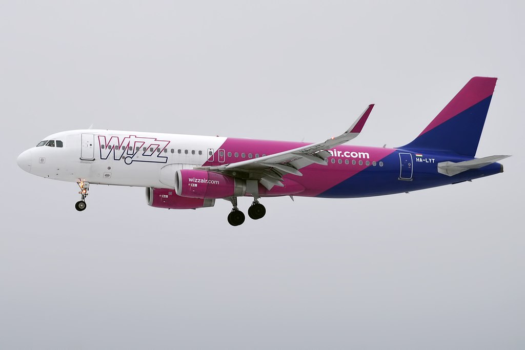 Wizz Air aircraft flying over Athens