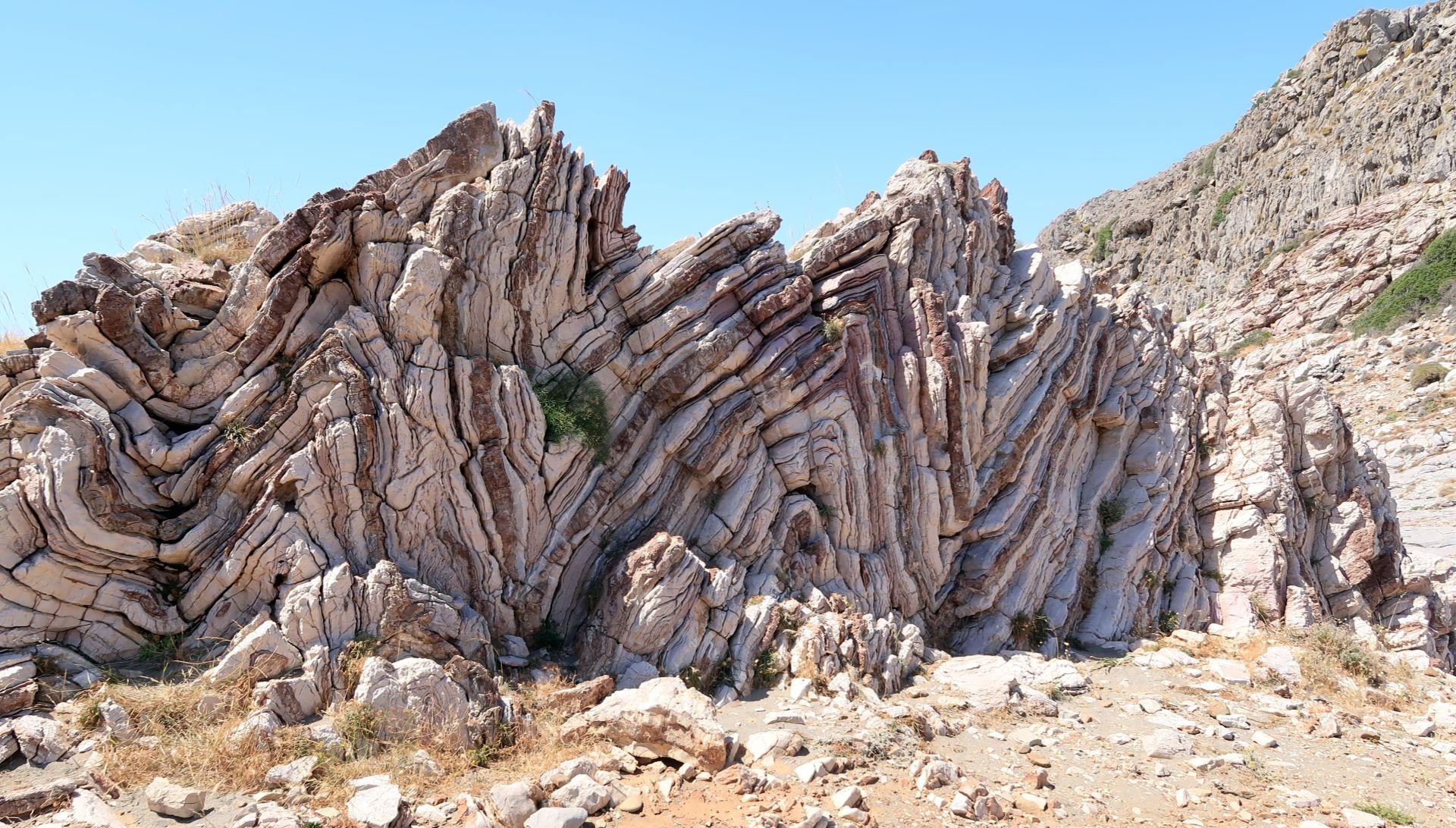 A stunningly unique phenomenon of geology in Greece: The Folded Marls near Agios Pavlos, on the island of Crete. Credit: Tony Cross.