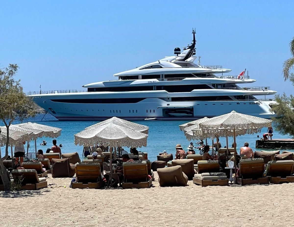 Mykonos island, Greece beach yacht