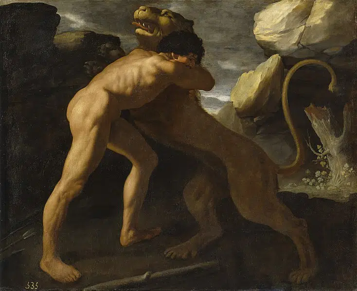 Hercules fighting with the Nemean lion