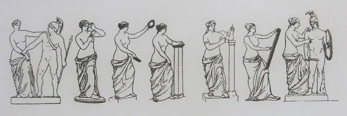 Hypotheses about the arms of the Venus de Milo. Louvre museum (Paris, France).