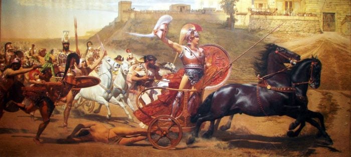 Painting of Achilles dragging Hectors body around Troy
