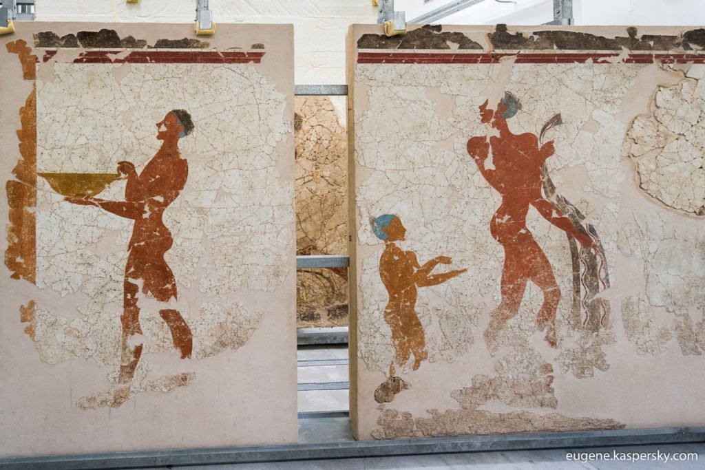 Frescoes uncovered piece by piece at Akrotiri, Archaeological Site