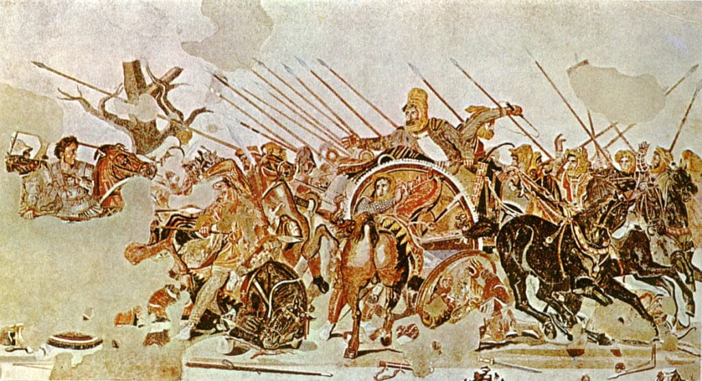Alexander the Great and the Macedonian army fighting the Persians in the Battle of Issus