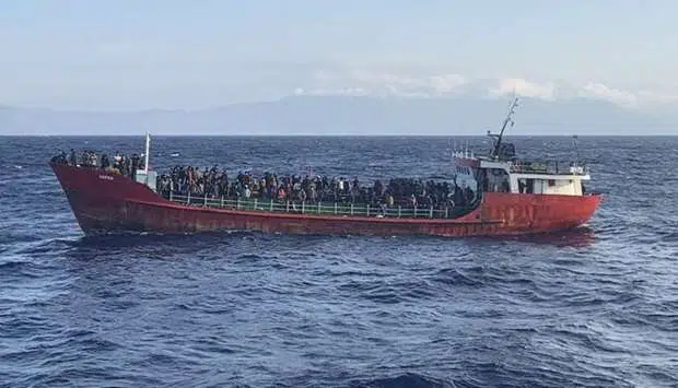 boat with immigrants in Greece