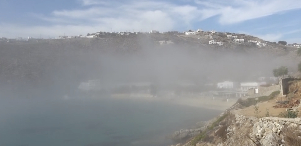 sea smoke fog greece cycladic islands