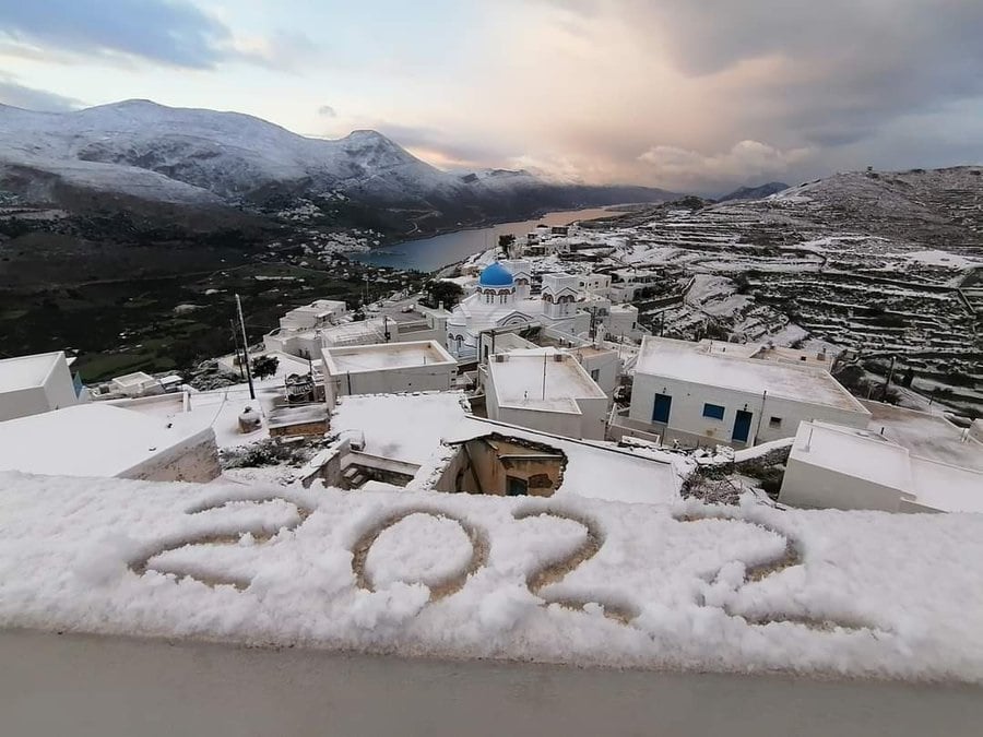 Greek islands snow