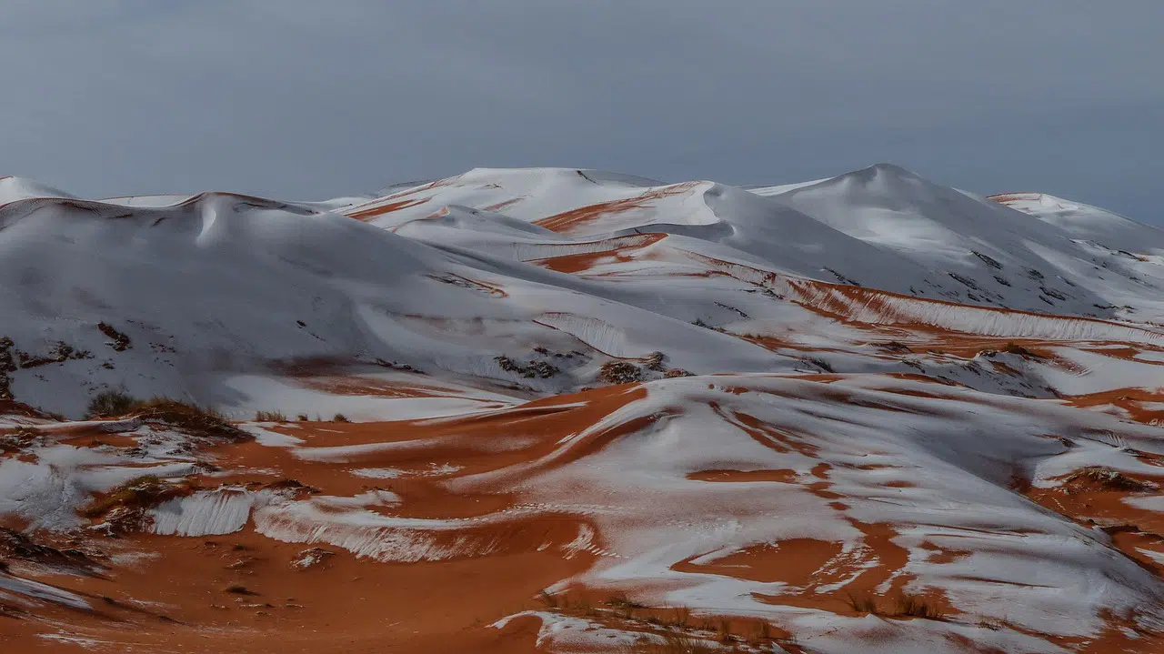 Snow Sahara desert
