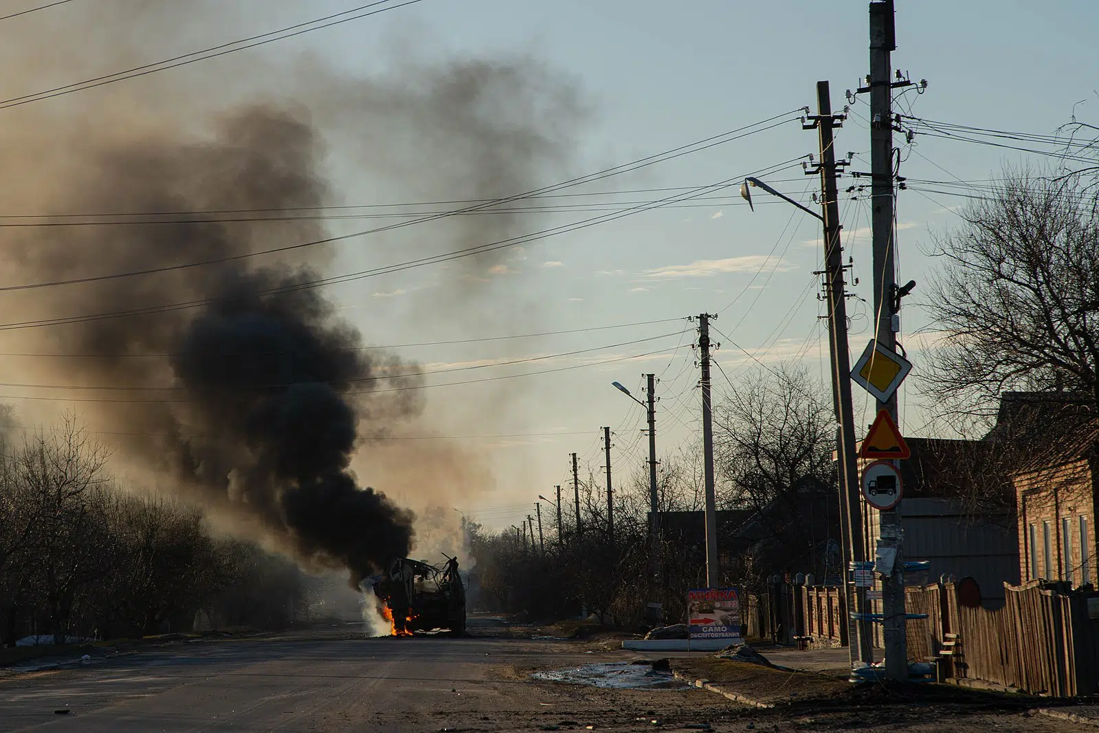 Bus burns in Ukraine