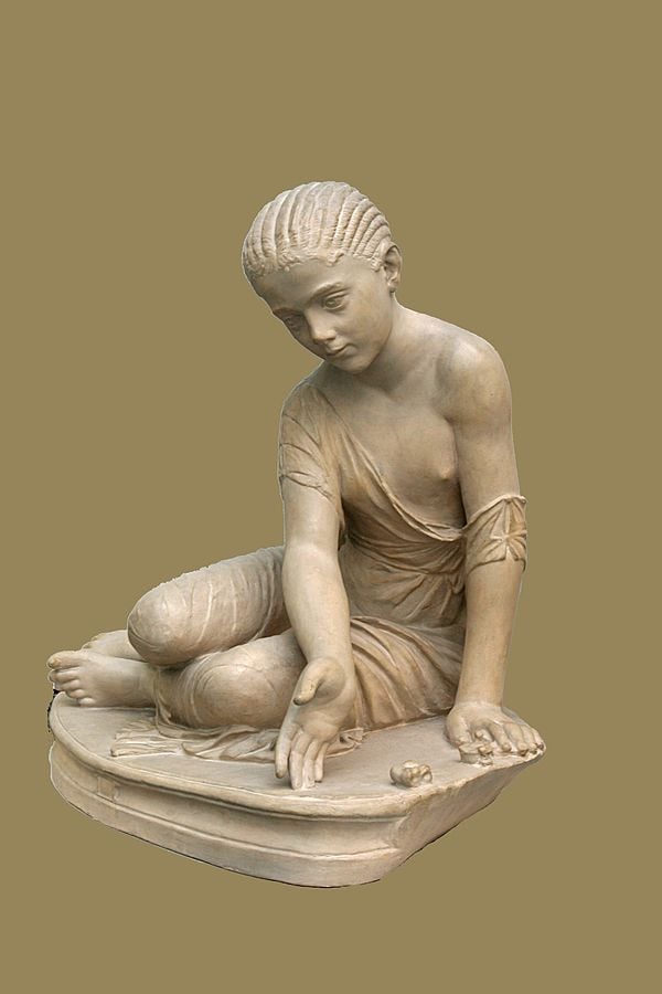 Sculpture of a roman girl playing astragaloi