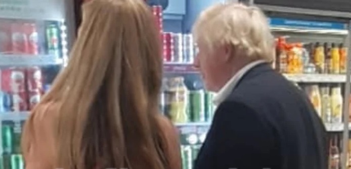 UK Prime Minister Boris Johnson shopping at a supermarket in Greece.