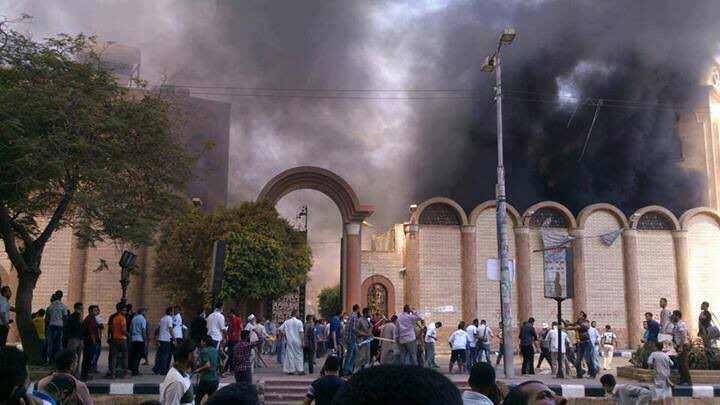 A blaze burning at Abu Sifin church in Imbaba neighbourhood of Giza, Egypt.