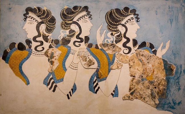 Minoan wall painting of three women.