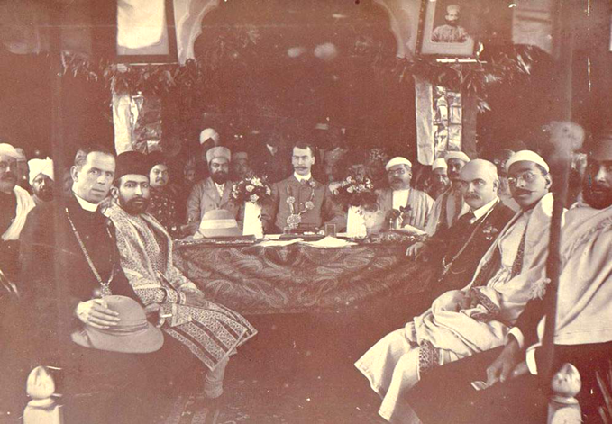 Lord Harding, the then Viceroy (in centre) in a meeting at Sharif Manzil, residence of Hakim Ajmal Khan (in front, second from left).