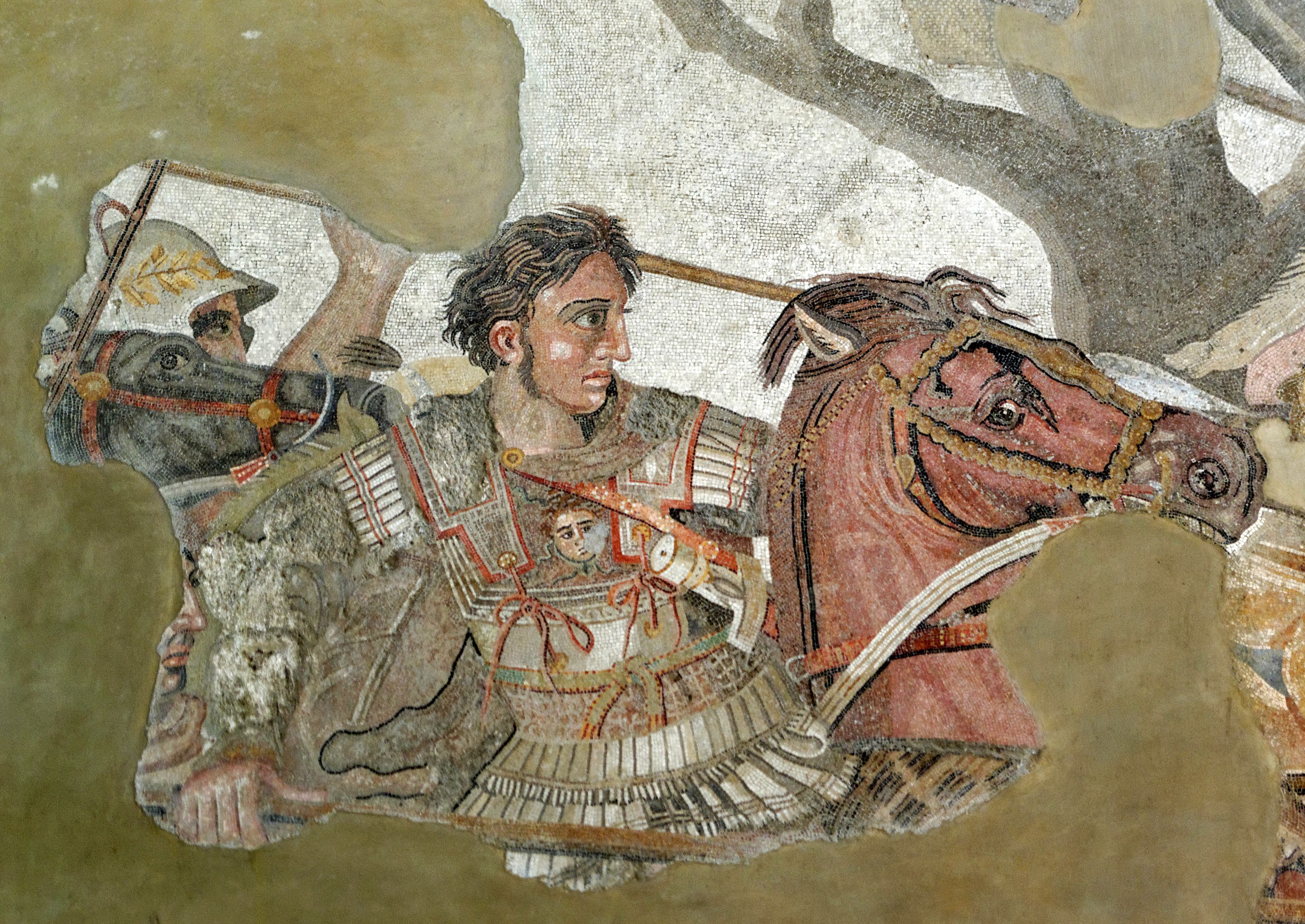 Alexander and Bucephalus in combat at the Battle of Issus portrayed in the Alexander Mosaic