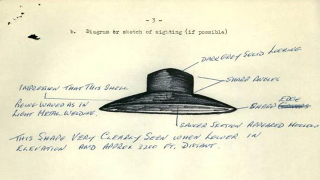 CIA annotated drawing - dark grey solid looking UFO