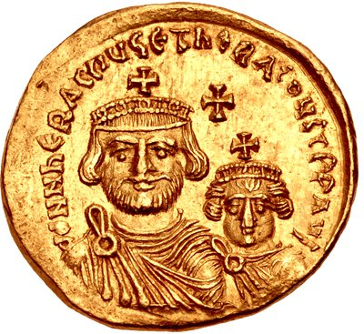 Byzantine Emperor Heraclius and son coin