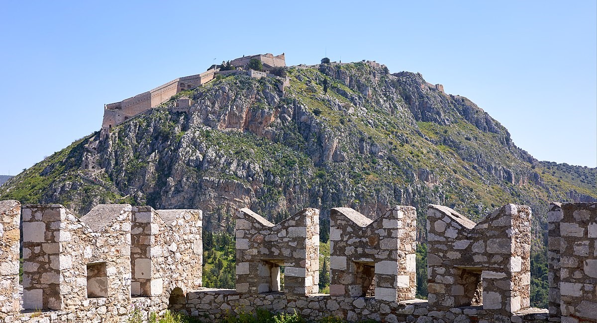 Palamidi fortress view from akronafplia, nafplio, greece