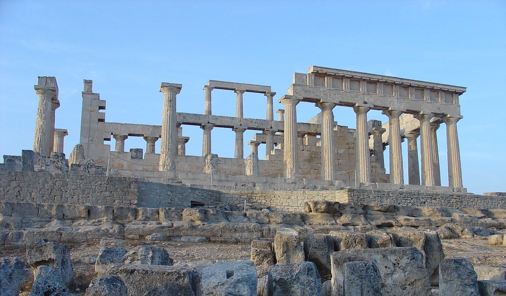 The ancient Greek Temple of Aphaea on the island of Aegina.