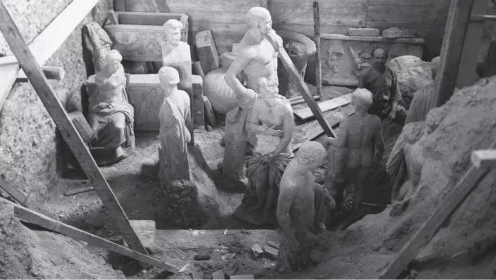 greek marble statues, hidden so they're not found by Nazis