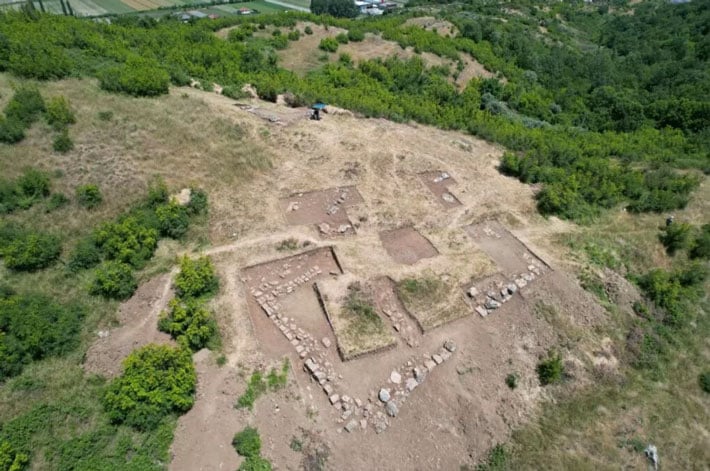 Aerial view of excavated ruins near Bushat, Albania