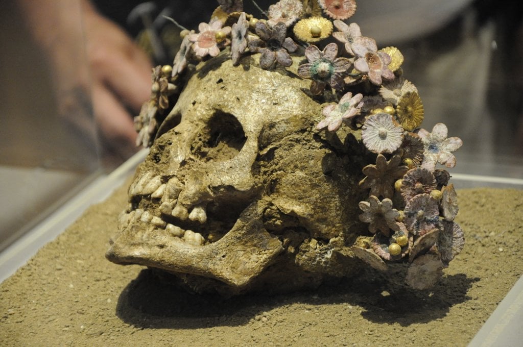 Ancient Greek Girl Skull with ceramic flower laurel