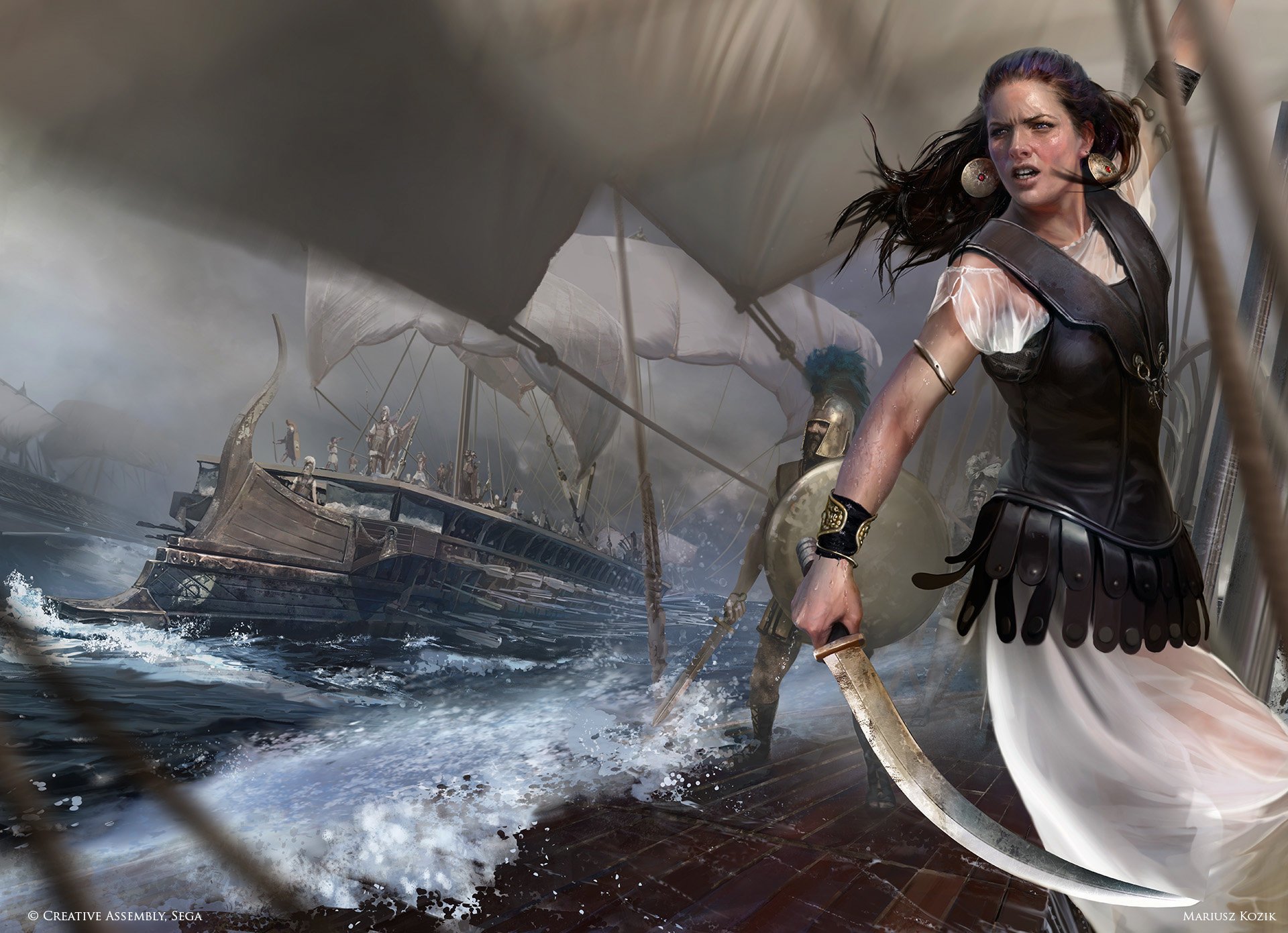 Modern artistic depiction of woman warrior Queen Teuta as she appears in the historical title: "Total War: Rome 2" 