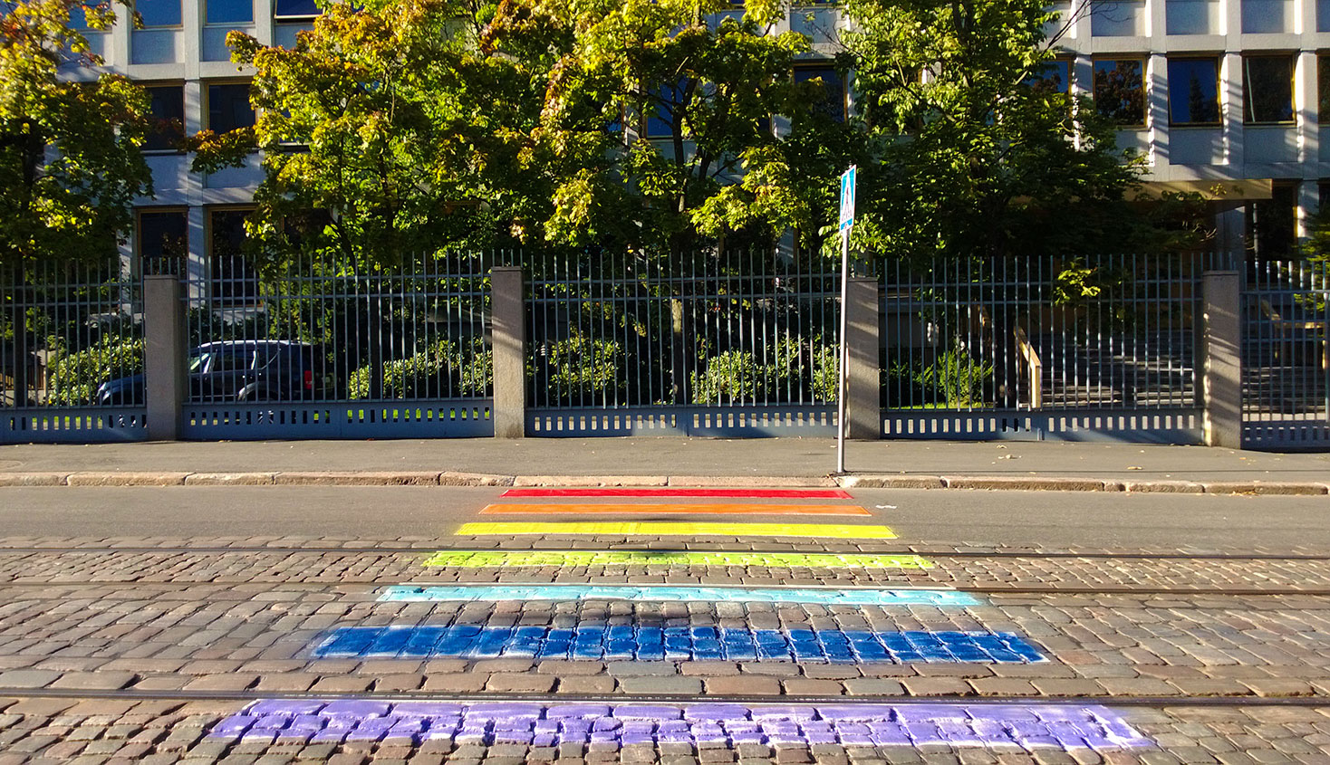 LGBTQ pavement in front of Russian Embassy in Helsinki