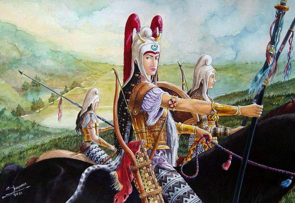 Modern artistic depiction of women warriors from the Steppe.
