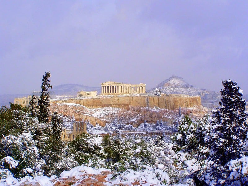 Acropolis, Greece, Snow