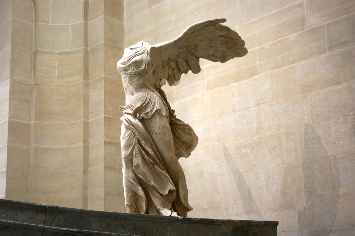 Ancient Greek Statue Winged Victory Louvre Museum Paris