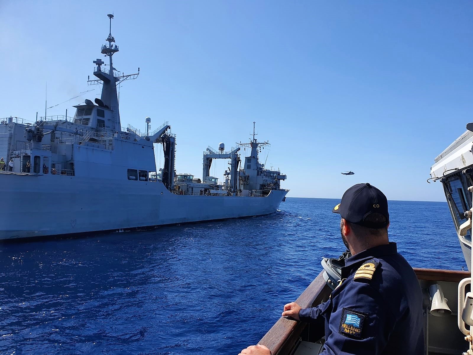 Hellenic Navy vessels conducting a joint training exercise with other NATO members, May 2022