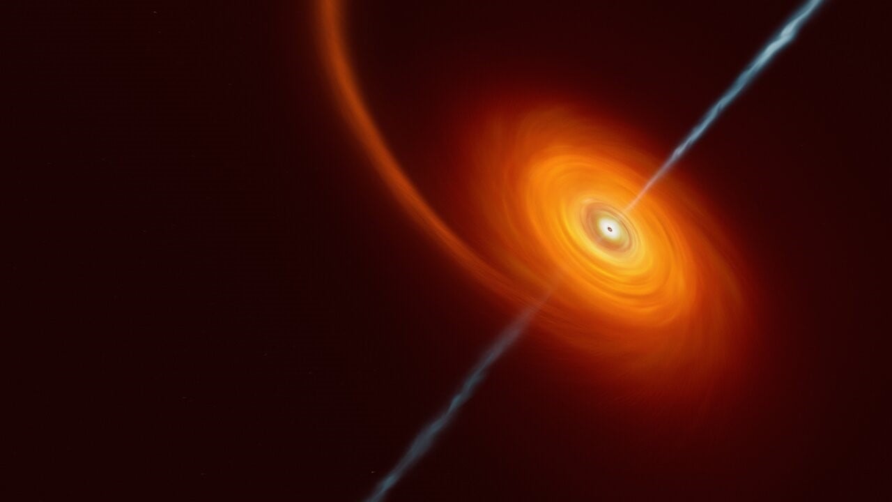 Artistic impression of a black hole ripping apart a star
