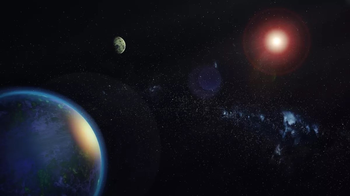 Artist's impression of two Earth-mass planets orbiting the star GJ 1002
