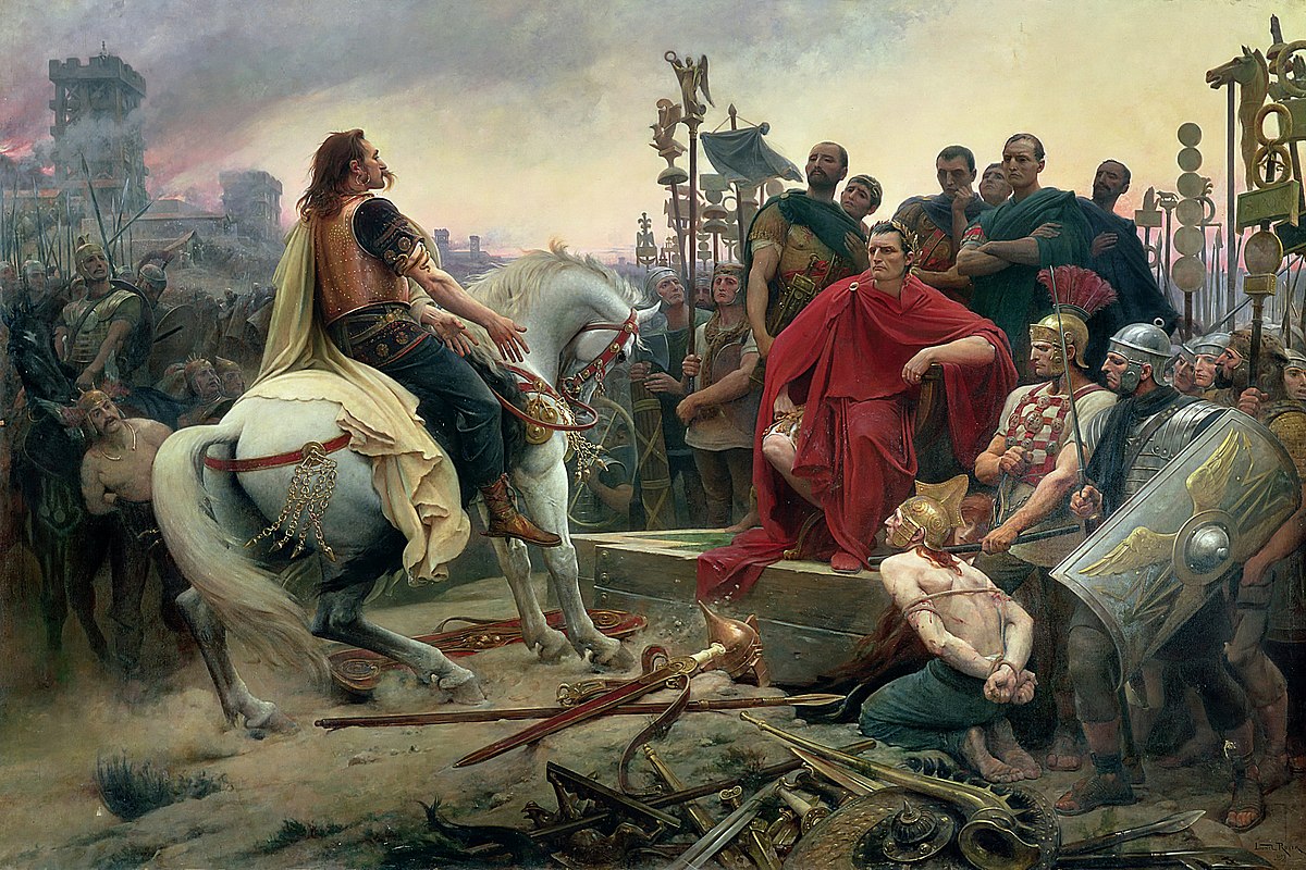 Vercingetorix throws down his arms at the feet of Julius Caesar by Lionel Royer, 1899