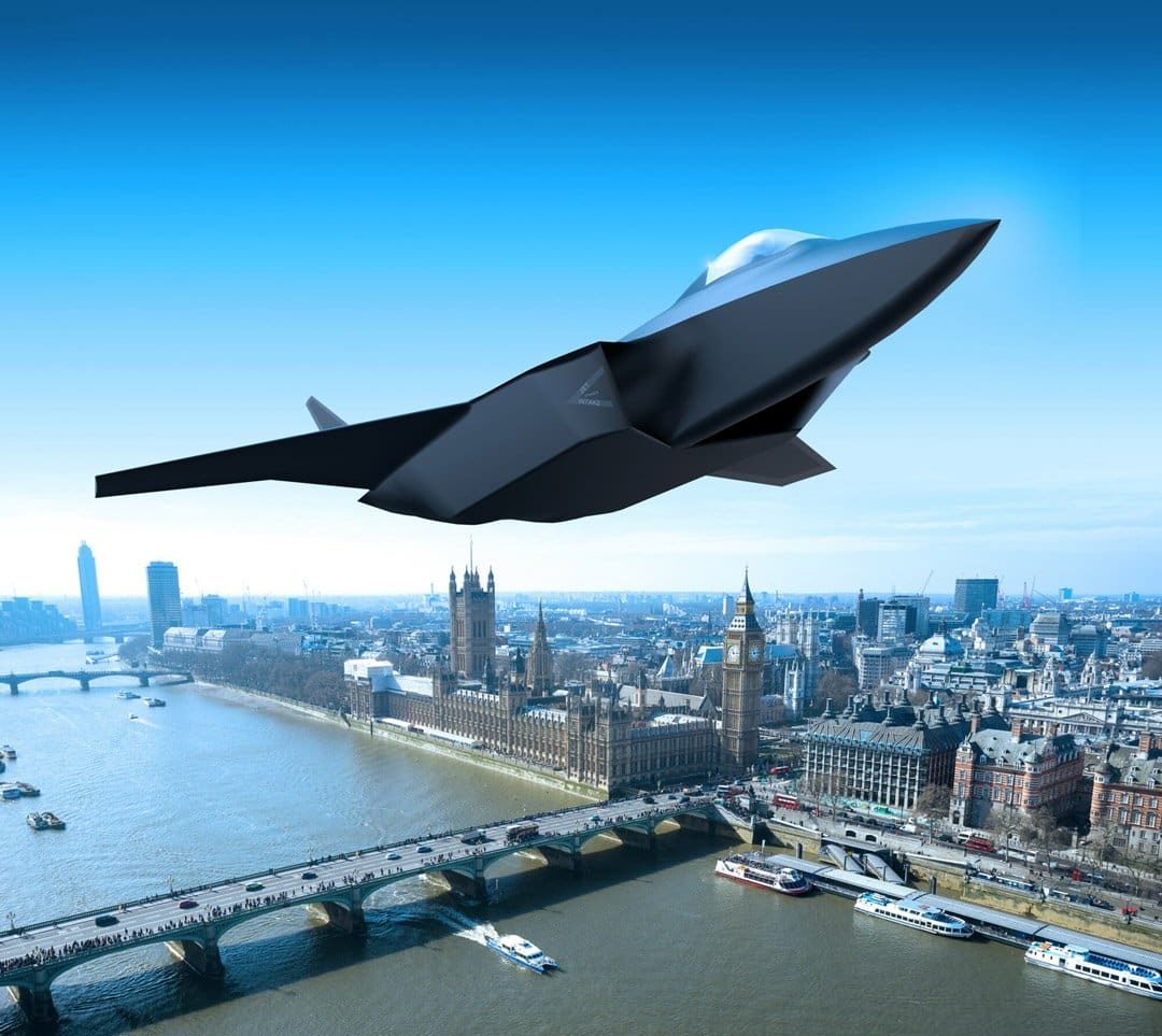 UK Tempest Fighter Jet flying over London