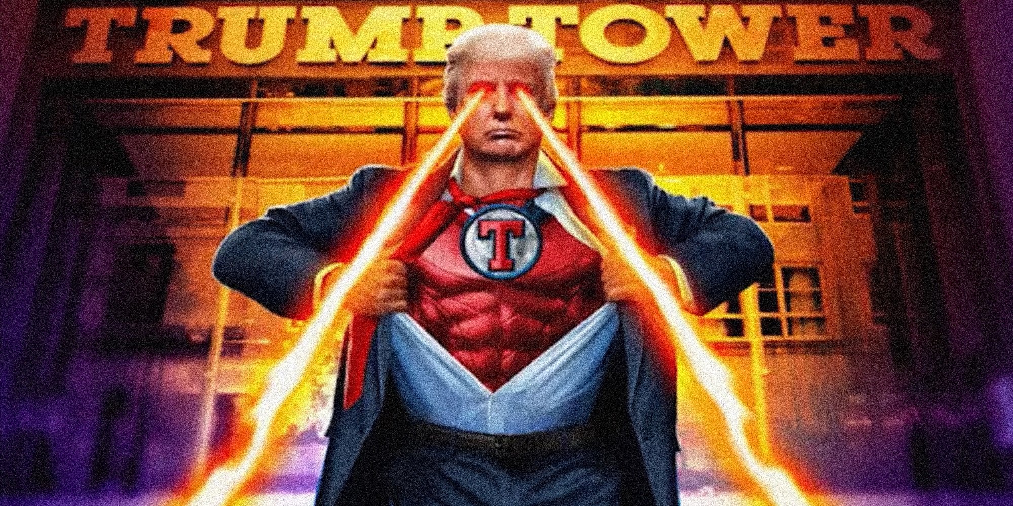 Donald Trump trading card depicting him as superhero