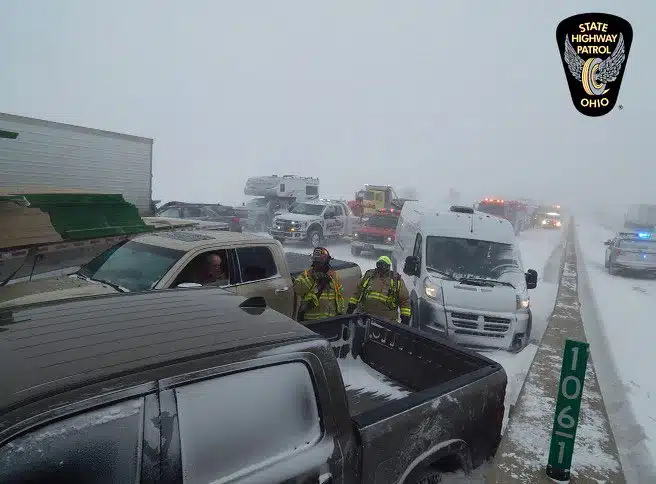 Car pileup on snowy Ohio highway, US while country experiencing extreme weather conditions